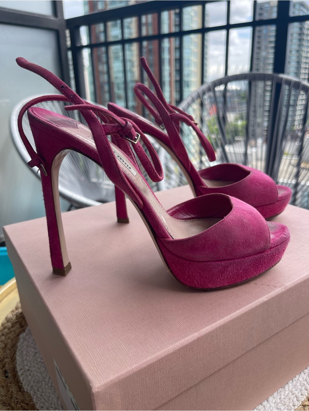 Miu Miu Fuchsia Suede Platform Stiletto Sandals